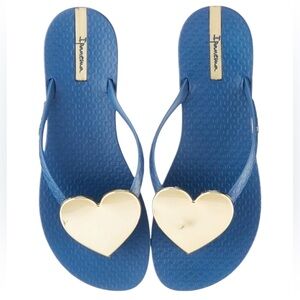 Ipanema Blue Wave Heart Flip Flops Size 6